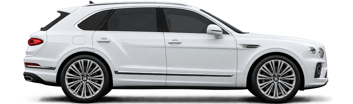 White Bentley Bentayga V8 First Edition 2023 on a transparent background, side view.