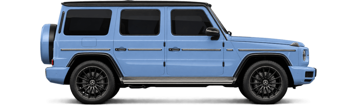 Mercedes-Benz G350 2022 side profile in Vintage Blue