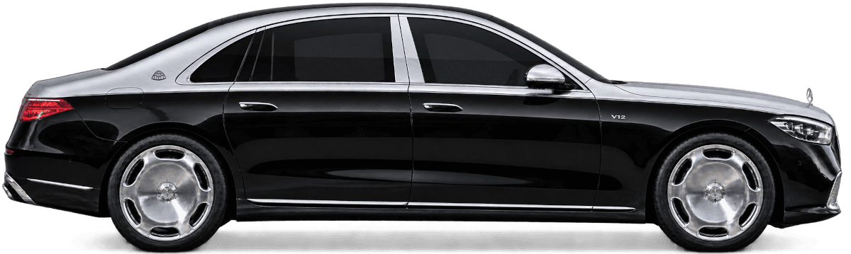 Mercedes-Maybach S 680 2025 side profile in two-tone silver and black