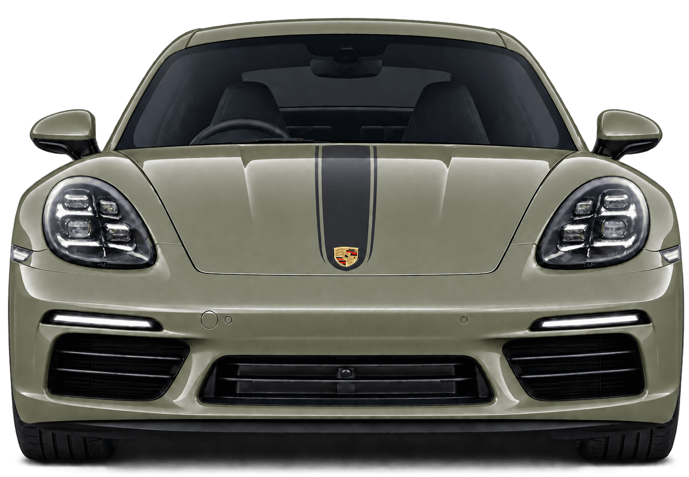 Porsche 718 Cayman 2024 front view in Imperial Khaki
