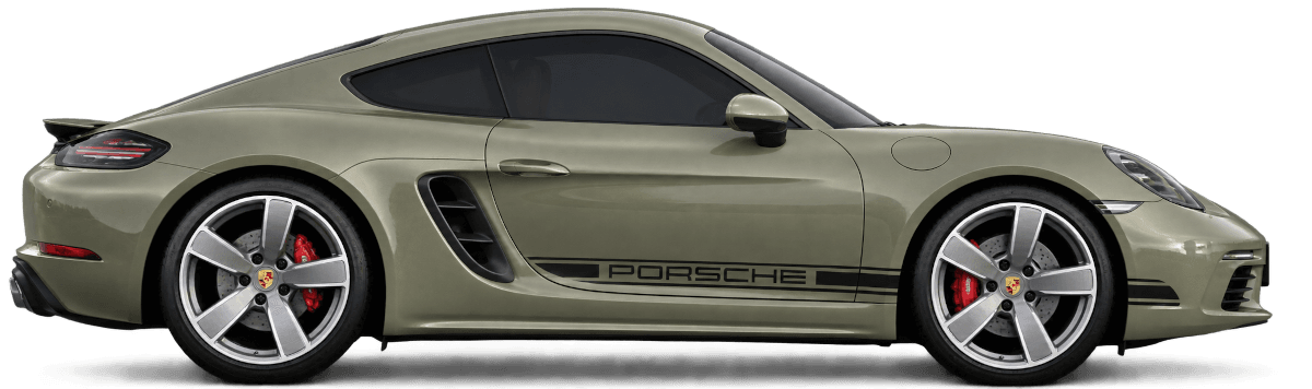 Porsche 718 Cayman 2024 side profile in Imperial Khaki