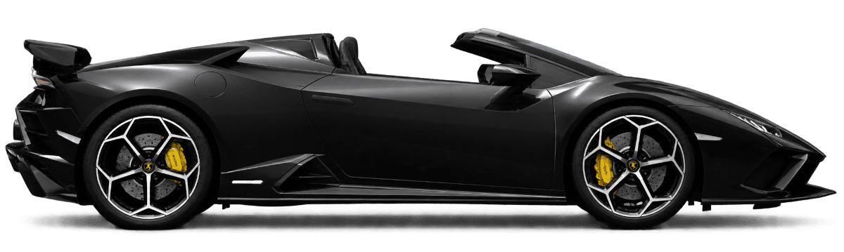Lamborghini Huracan EVO RWD Spyder 2023 side profile in black with the roof down